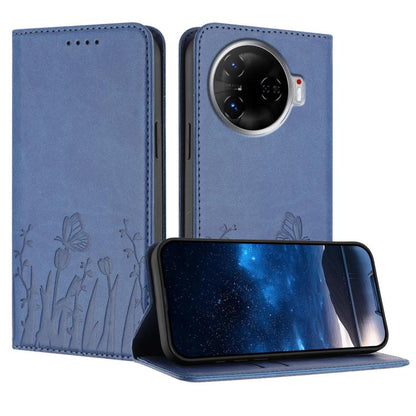 Navy blue floral tulip and butterfly magnetic vegan leather folio phone case
