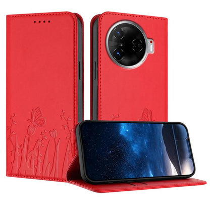 Red floral tulip and butterfly magnetic vegan leather folio phone case