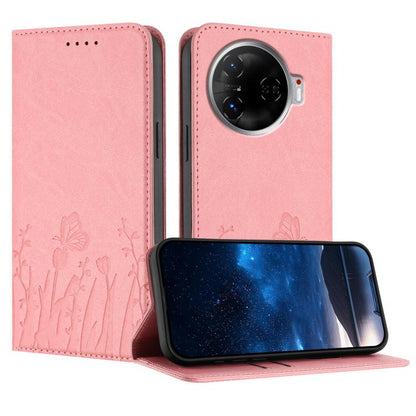 Vegan leather phone case with tulip and butterfly pattern, pink flip cover