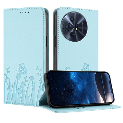 Vegan leather phone case with magnetic folio and light blue tulip butterfly pattern