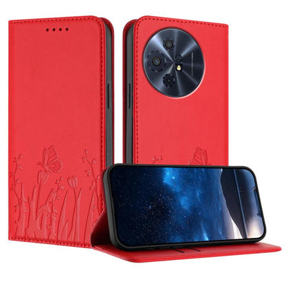 Vegan leather phone case with magnetic folio and red tulip butterfly pattern