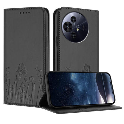 Vegan leather phone case with magnetic folio and dark gray tulip butterfly pattern