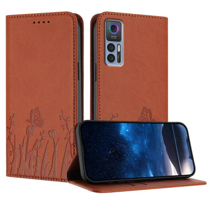 Tulips Butterfly Pattern Magnetic Vegan Leather Phone Case, For TCL 30 4G / 5G / TCL 30+, For TCL 30 XE 5G