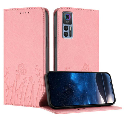Tulips Butterfly Pattern Magnetic Vegan Leather Phone Case, For TCL 30 4G / 5G / TCL 30+, For TCL 30 XE 5G