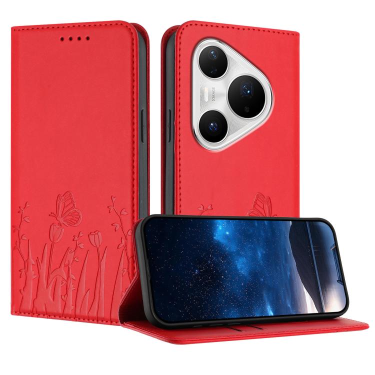 Tulips Butterfly Pattern Magnetic Vegan Leather Phone Case, For Huawei Enjoy 80 Plus, For Huawei Mate 70 Air 5G, For Huawei Pura 80 Pro+ 5G, For Huawei Pura 80 Pro 5G, For Huawei Pura 80 5G, For Huawei Enjoy 80s, For Huawei nova 14 Ultra               ...