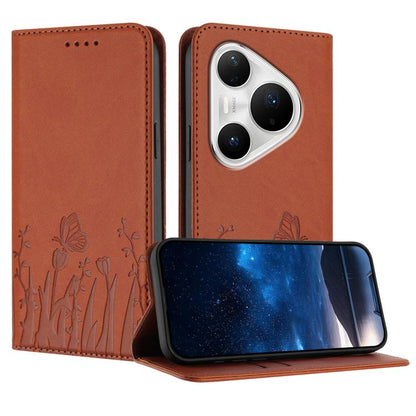Tulips Butterfly Pattern Magnetic Vegan Leather Phone Case, For Huawei Enjoy 80 Plus, For Huawei Mate 70 Air 5G, For Huawei Pura 80 Pro+ 5G, For Huawei Pura 80 Pro 5G, For Huawei Pura 80 5G, For Huawei Enjoy 80s, For Huawei nova 14 Ultra               ...