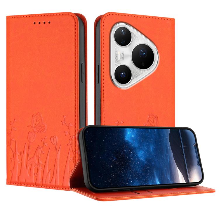 Tulips Butterfly Pattern Magnetic Vegan Leather Phone Case, For Huawei Enjoy 80 Plus, For Huawei Mate 70 Air 5G, For Huawei Pura 80 Pro+ 5G, For Huawei Pura 80 Pro 5G, For Huawei Pura 80 5G, For Huawei Enjoy 80s, For Huawei nova 14 Ultra               ...