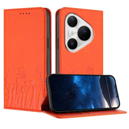 Tulips Butterfly Pattern Magnetic Vegan Leather Phone Case, For Huawei Enjoy 80 Plus, For Huawei Mate 70 Air 5G, For Huawei Pura 80 Pro+ 5G, For Huawei Pura 80 Pro 5G, For Huawei Pura 80 5G, For Huawei Enjoy 80s, For Huawei nova 14 Ultra               ...