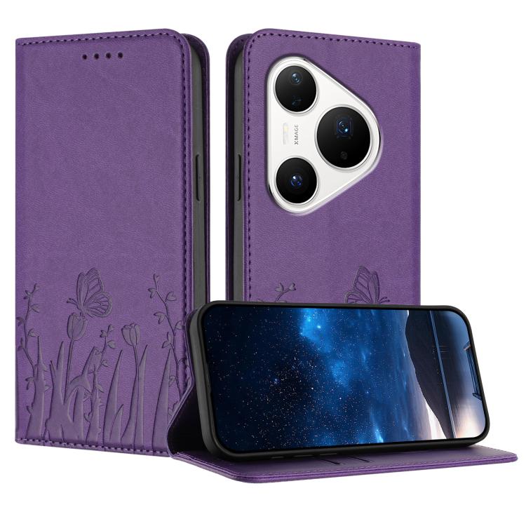 Tulips Butterfly Pattern Magnetic Vegan Leather Phone Case, For Huawei Enjoy 80 Plus, For Huawei Mate 70 Air 5G, For Huawei Pura 80 Pro+ 5G, For Huawei Pura 80 Pro 5G, For Huawei Pura 80 5G, For Huawei Enjoy 80s, For Huawei nova 14 Ultra               ...