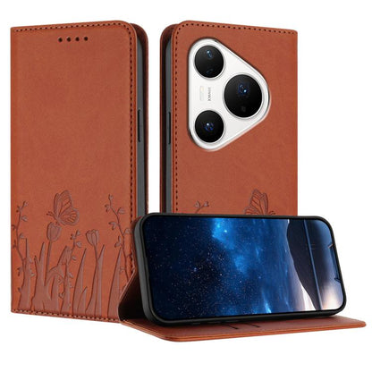 Tulips Butterfly Pattern Magnetic Vegan Leather Phone Case, For Huawei Enjoy 80 Plus, For Huawei Mate 70 Air 5G, For Huawei Pura 80 Pro+ 5G, For Huawei Pura 80 Pro 5G, For Huawei Pura 80 5G, For Huawei Enjoy 80s, For Huawei nova 14 Ultra               ...