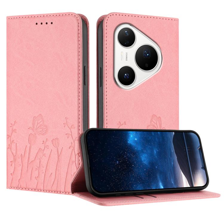 Tulips Butterfly Pattern Magnetic Vegan Leather Phone Case, For Huawei Enjoy 80 Plus, For Huawei Mate 70 Air 5G, For Huawei Pura 80 Pro+ 5G, For Huawei Pura 80 Pro 5G, For Huawei Pura 80 5G, For Huawei Enjoy 80s, For Huawei nova 14 Ultra               ...