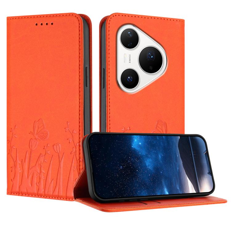 Tulips Butterfly Pattern Magnetic Vegan Leather Phone Case, For Huawei Enjoy 80 Plus, For Huawei Mate 70 Air 5G, For Huawei Pura 80 Pro+ 5G, For Huawei Pura 80 Pro 5G, For Huawei Pura 80 5G, For Huawei Enjoy 80s, For Huawei nova 14 Ultra               ...
