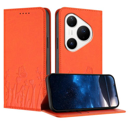 Tulips Butterfly Pattern Magnetic Vegan Leather Phone Case, For Huawei Enjoy 80 Plus, For Huawei Mate 70 Air 5G, For Huawei Pura 80 Pro+ 5G, For Huawei Pura 80 Pro 5G, For Huawei Pura 80 5G, For Huawei Enjoy 80s, For Huawei nova 14 Ultra               ...