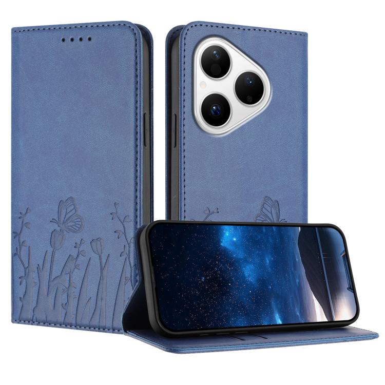 Tulips Butterfly Pattern Magnetic Vegan Leather Phone Case, For Huawei Enjoy 80 Plus, For Huawei Mate 70 Air 5G, For Huawei Pura 80 Pro+ 5G, For Huawei Pura 80 Pro 5G, For Huawei Pura 80 5G, For Huawei Enjoy 80s, For Huawei nova 14 Ultra               ...