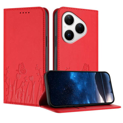Tulips Butterfly Pattern Magnetic Vegan Leather Phone Case, For Huawei Enjoy 80 Plus, For Huawei Mate 70 Air 5G, For Huawei Pura 80 Pro+ 5G, For Huawei Pura 80 Pro 5G, For Huawei Pura 80 5G, For Huawei Enjoy 80s, For Huawei nova 14 Ultra               ...