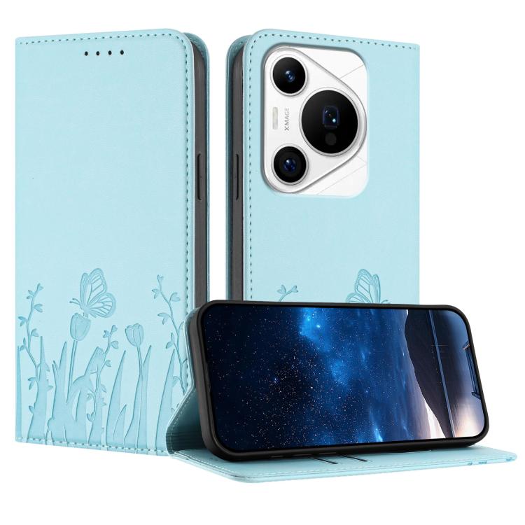 Tulips Butterfly Pattern Magnetic Vegan Leather Phone Case, For Huawei Enjoy 80, For Huawei Mate 70 Pro / Mate 70 Pro+, For Huawei Mate 70, For Huawei Pura 70 Pro / Pura 70 Pro+, For Huawei nova 12i, For Huawei nova 12 SE / nova 11 SE, For Huawei nova ...