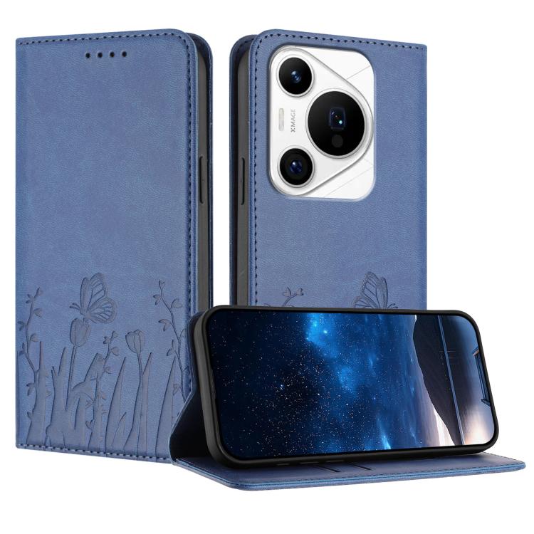 Tulips Butterfly Pattern Magnetic Vegan Leather Phone Case, For Huawei Enjoy 80, For Huawei Mate 70 Pro / Mate 70 Pro+, For Huawei Mate 70, For Huawei Pura 70 Pro / Pura 70 Pro+, For Huawei nova 12i, For Huawei nova 12 SE / nova 11 SE, For Huawei nova ...