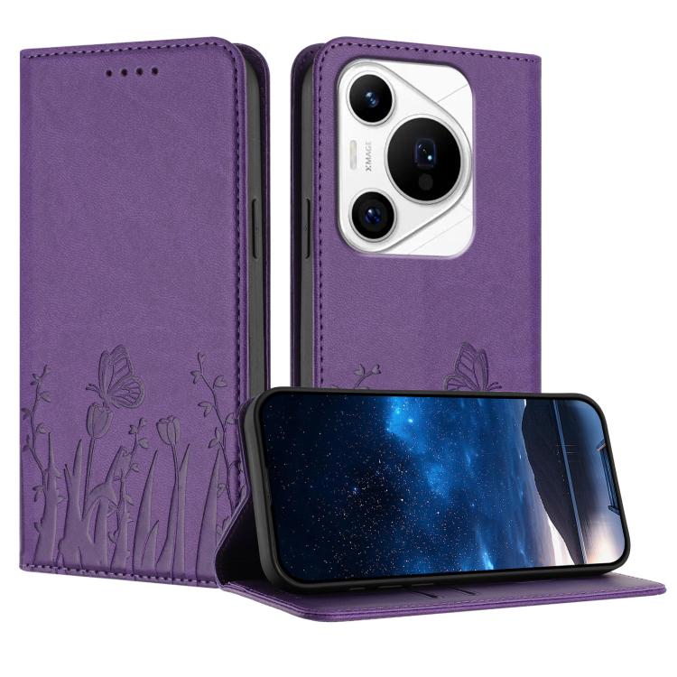 Tulips Butterfly Pattern Magnetic Vegan Leather Phone Case, For Huawei Enjoy 80, For Huawei Mate 70 Pro / Mate 70 Pro+, For Huawei Mate 70, For Huawei Pura 70 Pro / Pura 70 Pro+, For Huawei nova 12i, For Huawei nova 12 SE / nova 11 SE, For Huawei nova ...