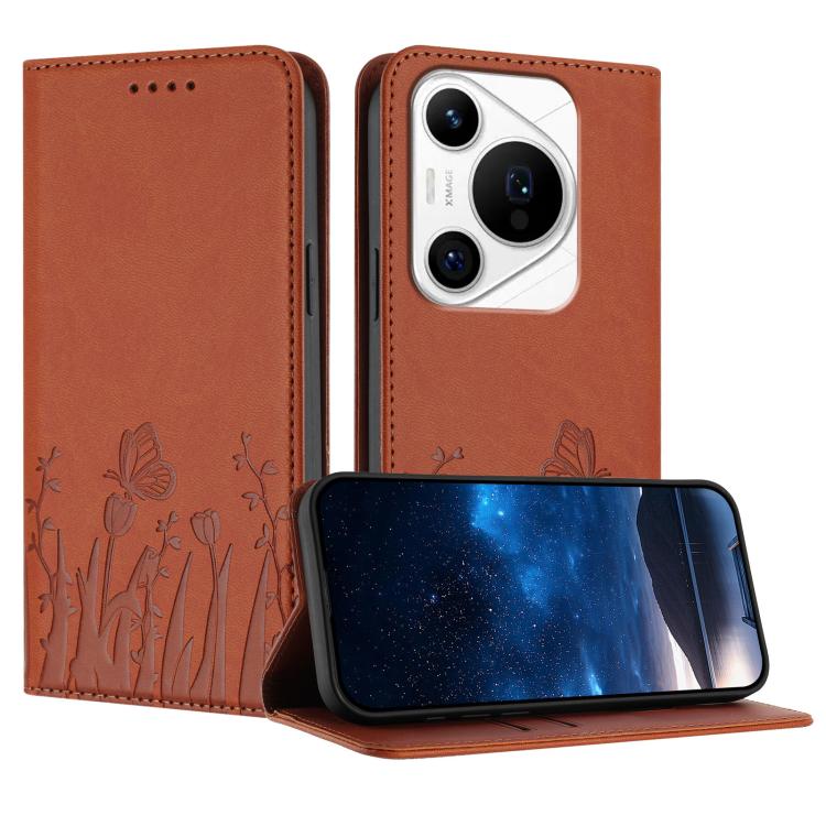 Tulips Butterfly Pattern Magnetic Vegan Leather Phone Case, For Huawei Enjoy 80, For Huawei Mate 70 Pro / Mate 70 Pro+, For Huawei Mate 70, For Huawei Pura 70 Pro / Pura 70 Pro+, For Huawei nova 12i, For Huawei nova 12 SE / nova 11 SE, For Huawei nova ...