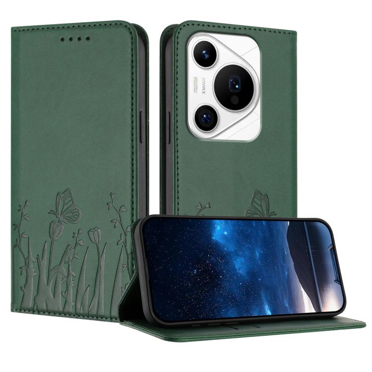Tulips Butterfly Pattern Magnetic Vegan Leather Phone Case, For Huawei Enjoy 80, For Huawei Mate 70 Pro / Mate 70 Pro+, For Huawei Mate 70, For Huawei Pura 70 Pro / Pura 70 Pro+, For Huawei nova 12i, For Huawei nova 12 SE / nova 11 SE, For Huawei nova ...