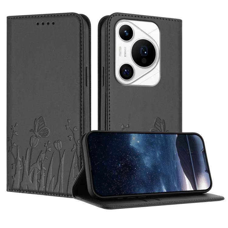 Tulips Butterfly Pattern Magnetic Vegan Leather Phone Case, For Huawei Enjoy 80, For Huawei Mate 70 Pro / Mate 70 Pro+, For Huawei Mate 70, For Huawei Pura 70 Pro / Pura 70 Pro+, For Huawei nova 12i, For Huawei nova 12 SE / nova 11 SE, For Huawei nova ...