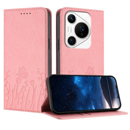 Tulips Butterfly Pattern Magnetic Vegan Leather Phone Case, For Huawei Enjoy 80, For Huawei Mate 70 Pro / Mate 70 Pro+, For Huawei Mate 70, For Huawei Pura 70 Pro / Pura 70 Pro+, For Huawei nova 12i, For Huawei nova 12 SE / nova 11 SE, For Huawei nova ...