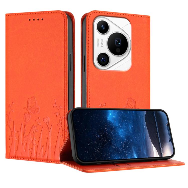 Tulips Butterfly Pattern Magnetic Vegan Leather Phone Case, For Huawei Enjoy 80, For Huawei Mate 70 Pro / Mate 70 Pro+, For Huawei Mate 70, For Huawei Pura 70 Pro / Pura 70 Pro+, For Huawei nova 12i, For Huawei nova 12 SE / nova 11 SE, For Huawei nova ...