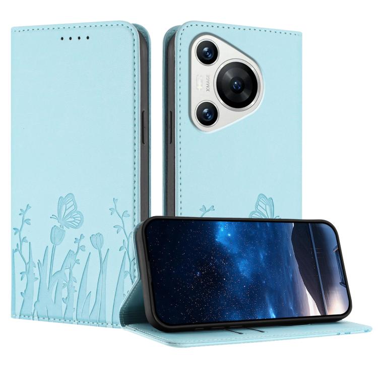 Tulips Butterfly Pattern Magnetic Vegan Leather Phone Case, For Huawei Enjoy 80, For Huawei Mate 70 Pro / Mate 70 Pro+, For Huawei Mate 70, For Huawei Pura 70 Pro / Pura 70 Pro+, For Huawei nova 12i, For Huawei nova 12 SE / nova 11 SE, For Huawei nova ...