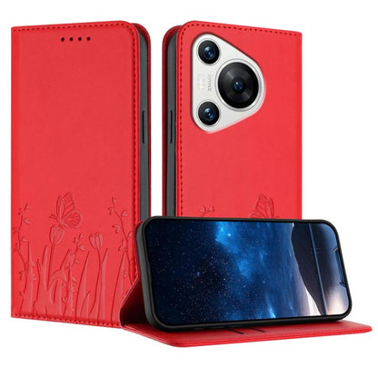 Tulips Butterfly Pattern Magnetic Vegan Leather Phone Case, For Huawei Enjoy 80, For Huawei Mate 70 Pro / Mate 70 Pro+, For Huawei Mate 70, For Huawei Pura 70 Pro / Pura 70 Pro+, For Huawei nova 12i, For Huawei nova 12 SE / nova 11 SE, For Huawei nova ...