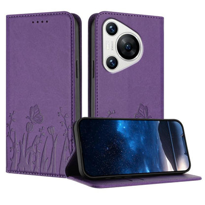 Tulips Butterfly Pattern Magnetic Vegan Leather Phone Case, For Huawei Enjoy 80, For Huawei Mate 70 Pro / Mate 70 Pro+, For Huawei Mate 70, For Huawei Pura 70 Pro / Pura 70 Pro+, For Huawei nova 12i, For Huawei nova 12 SE / nova 11 SE, For Huawei nova ...
