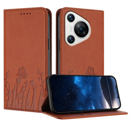 Tulips Butterfly Pattern Magnetic Vegan Leather Phone Case, For Huawei Enjoy 80, For Huawei Mate 70 Pro / Mate 70 Pro+, For Huawei Mate 70, For Huawei Pura 70 Pro / Pura 70 Pro+, For Huawei nova 12i, For Huawei nova 12 SE / nova 11 SE, For Huawei nova ...