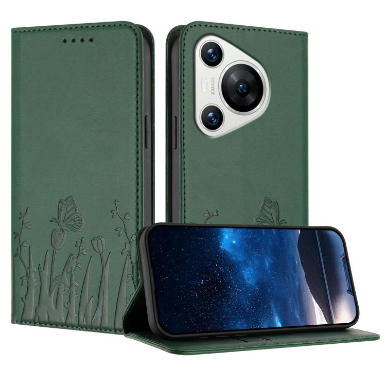 Tulips Butterfly Pattern Magnetic Vegan Leather Phone Case, For Huawei Enjoy 80, For Huawei Mate 70 Pro / Mate 70 Pro+, For Huawei Mate 70, For Huawei Pura 70 Pro / Pura 70 Pro+, For Huawei nova 12i, For Huawei nova 12 SE / nova 11 SE, For Huawei nova ...