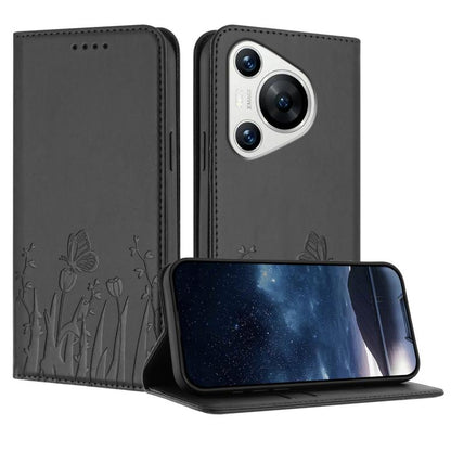 Tulips Butterfly Pattern Magnetic Vegan Leather Phone Case, For Huawei Enjoy 80, For Huawei Mate 70 Pro / Mate 70 Pro+, For Huawei Mate 70, For Huawei Pura 70 Pro / Pura 70 Pro+, For Huawei nova 12i, For Huawei nova 12 SE / nova 11 SE, For Huawei nova ...