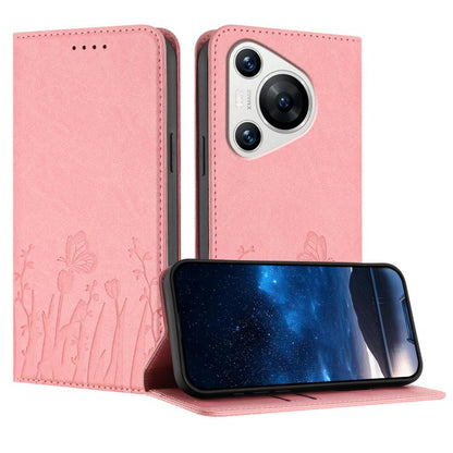 Tulips Butterfly Pattern Magnetic Vegan Leather Phone Case, For Huawei Enjoy 80, For Huawei Mate 70 Pro / Mate 70 Pro+, For Huawei Mate 70, For Huawei Pura 70 Pro / Pura 70 Pro+, For Huawei nova 12i, For Huawei nova 12 SE / nova 11 SE, For Huawei nova ...