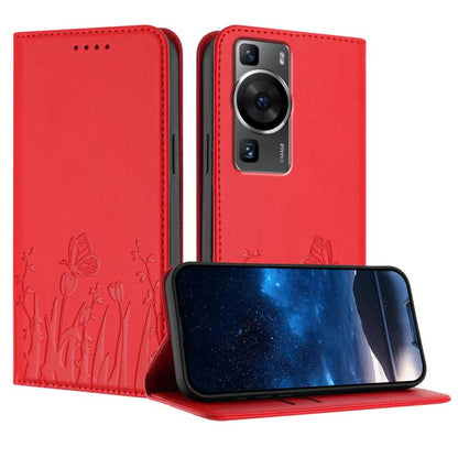 Tulips Butterfly Pattern Magnetic Vegan Leather Phone Case, For Huawei nova 12 Pro / nova 12 Ultra, For Huawei Mate 60 Pro / Mate 60 Pro+, For Huawei Maimang A20, For Huawei Mate 60, For Huawei Enjoy 50 / Enjoy 60 / nova Y70, For Huawei P60 / P60 Pro  ...