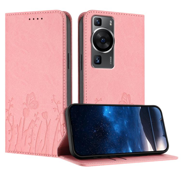 Tulips Butterfly Pattern Magnetic Vegan Leather Phone Case, For Huawei nova 12 Pro / nova 12 Ultra, For Huawei Mate 60 Pro / Mate 60 Pro+, For Huawei Maimang A20, For Huawei Mate 60, For Huawei Enjoy 50 / Enjoy 60 / nova Y70, For Huawei P60 / P60 Pro  ...