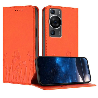 Tulips Butterfly Pattern Magnetic Vegan Leather Phone Case, For Huawei nova 12 Pro / nova 12 Ultra, For Huawei Mate 60 Pro / Mate 60 Pro+, For Huawei Maimang A20, For Huawei Mate 60, For Huawei Enjoy 50 / Enjoy 60 / nova Y70, For Huawei P60 / P60 Pro  ...