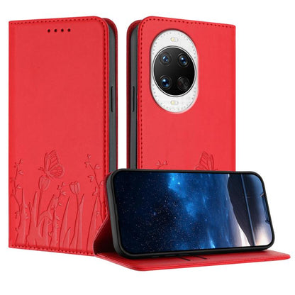 Tulips Butterfly Pattern Magnetic Vegan Leather Phone Case, For Huawei Enjoy 80 Plus, For Huawei Mate 70 Air 5G, For Huawei Pura 80 Pro+ 5G, For Huawei Pura 80 Pro 5G, For Huawei Pura 80 5G, For Huawei Enjoy 80s, For Huawei nova 14 Ultra               ...