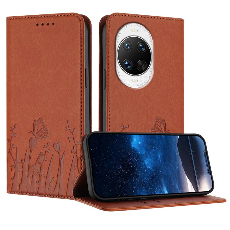 Tulips Butterfly Pattern Magnetic Vegan Leather Phone Case, For Huawei Enjoy 80 Plus, For Huawei Mate 70 Air 5G, For Huawei Pura 80 Pro+ 5G, For Huawei Pura 80 Pro 5G, For Huawei Pura 80 5G, For Huawei Enjoy 80s, For Huawei nova 14 Ultra               ...