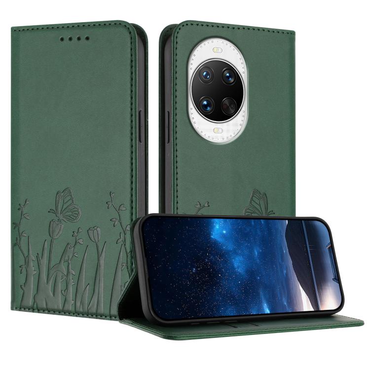 Tulips Butterfly Pattern Magnetic Vegan Leather Phone Case, For Huawei Enjoy 80 Plus, For Huawei Mate 70 Air 5G, For Huawei Pura 80 Pro+ 5G, For Huawei Pura 80 Pro 5G, For Huawei Pura 80 5G, For Huawei Enjoy 80s, For Huawei nova 14 Ultra               ...