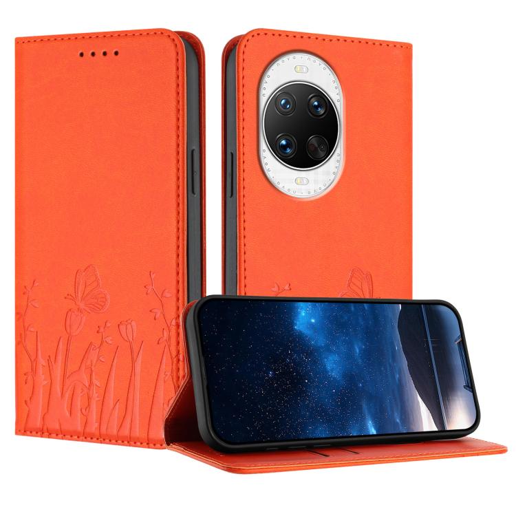 Tulips Butterfly Pattern Magnetic Vegan Leather Phone Case, For Huawei Enjoy 80 Plus, For Huawei Mate 70 Air 5G, For Huawei Pura 80 Pro+ 5G, For Huawei Pura 80 Pro 5G, For Huawei Pura 80 5G, For Huawei Enjoy 80s, For Huawei nova 14 Ultra               ...