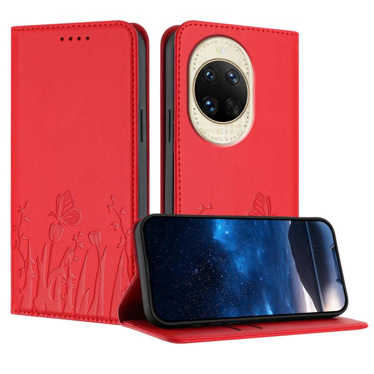 Tulips Butterfly Pattern Magnetic Vegan Leather Phone Case, For Huawei Enjoy 80 Plus, For Huawei Mate 70 Air 5G, For Huawei Pura 80 Pro+ 5G, For Huawei Pura 80 Pro 5G, For Huawei Pura 80 5G, For Huawei Enjoy 80s, For Huawei nova 14 Ultra               ...