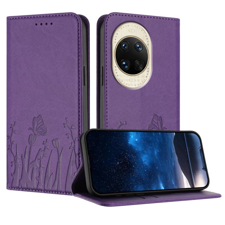 Tulips Butterfly Pattern Magnetic Vegan Leather Phone Case, For Huawei Enjoy 80 Plus, For Huawei Mate 70 Air 5G, For Huawei Pura 80 Pro+ 5G, For Huawei Pura 80 Pro 5G, For Huawei Pura 80 5G, For Huawei Enjoy 80s, For Huawei nova 14 Ultra               ...