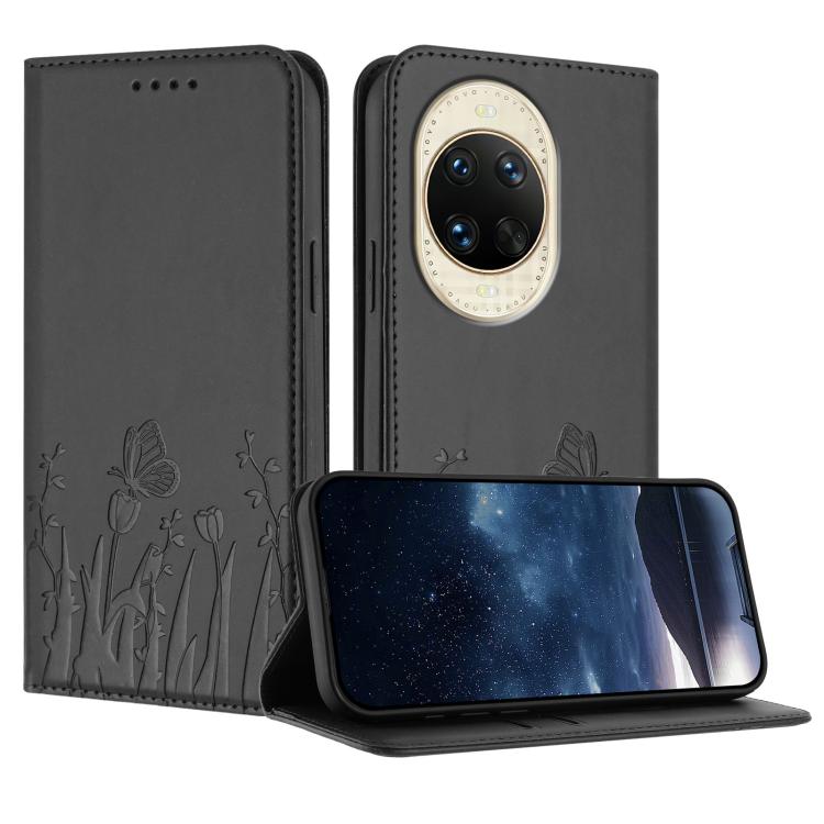 Tulips Butterfly Pattern Magnetic Vegan Leather Phone Case, For Huawei Enjoy 80 Plus, For Huawei Mate 70 Air 5G, For Huawei Pura 80 Pro+ 5G, For Huawei Pura 80 Pro 5G, For Huawei Pura 80 5G, For Huawei Enjoy 80s, For Huawei nova 14 Ultra               ...