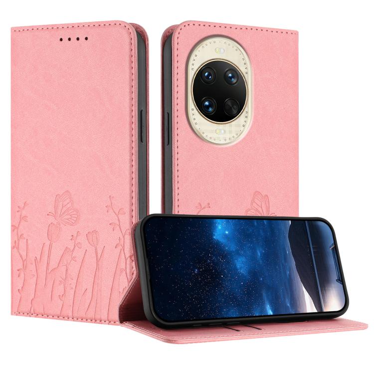 Tulips Butterfly Pattern Magnetic Vegan Leather Phone Case, For Huawei Enjoy 80 Plus, For Huawei Mate 70 Air 5G, For Huawei Pura 80 Pro+ 5G, For Huawei Pura 80 Pro 5G, For Huawei Pura 80 5G, For Huawei Enjoy 80s, For Huawei nova 14 Ultra               ...