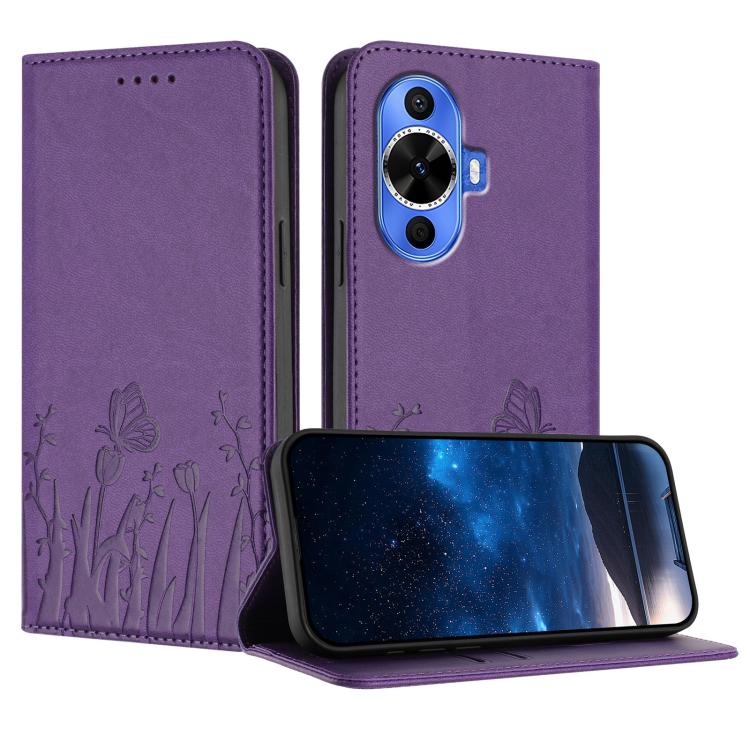 Tulips Butterfly Pattern Magnetic Vegan Leather Phone Case, For Huawei Enjoy 80, For Huawei Mate 70 Pro / Mate 70 Pro+, For Huawei Mate 70, For Huawei Pura 70 Pro / Pura 70 Pro+, For Huawei nova 12i, For Huawei nova 12 SE / nova 11 SE, For Huawei nova ...