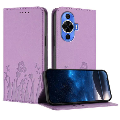 Tulips Butterfly Pattern Magnetic Vegan Leather Phone Case, For Huawei Enjoy 80, For Huawei Mate 70 Pro / Mate 70 Pro+, For Huawei Mate 70, For Huawei Pura 70 Pro / Pura 70 Pro+, For Huawei nova 12i, For Huawei nova 12 SE / nova 11 SE, For Huawei nova ...