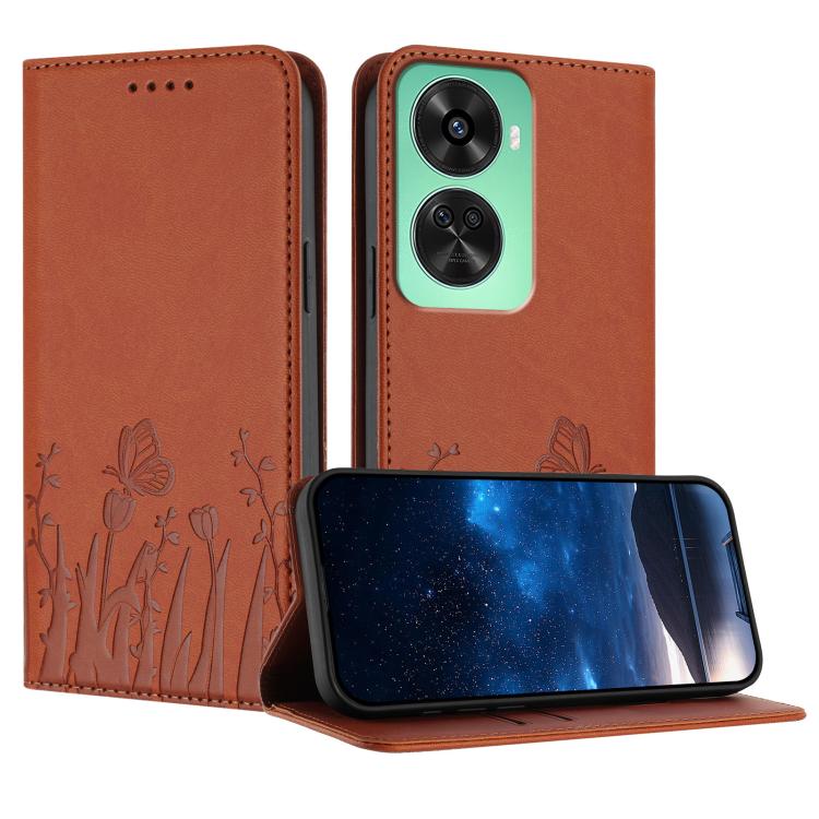 Tulips Butterfly Pattern Magnetic Vegan Leather Phone Case, For Huawei Enjoy 80, For Huawei Mate 70 Pro / Mate 70 Pro+, For Huawei Mate 70, For Huawei Pura 70 Pro / Pura 70 Pro+, For Huawei nova 12i, For Huawei nova 12 SE / nova 11 SE, For Huawei nova ...