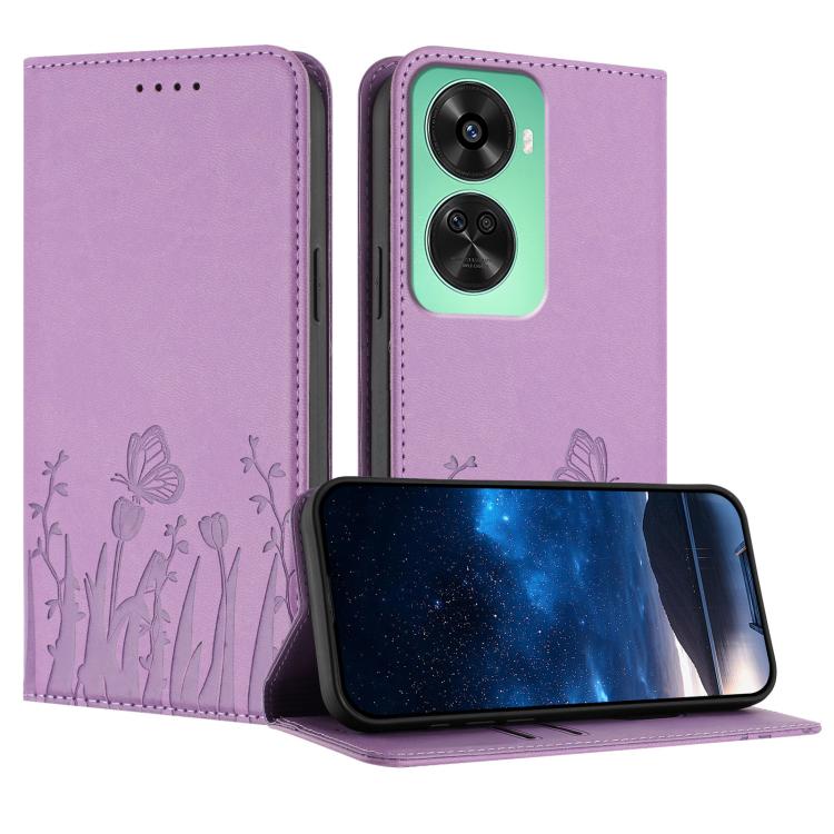 Tulips Butterfly Pattern Magnetic Vegan Leather Phone Case, For Huawei Enjoy 80, For Huawei Mate 70 Pro / Mate 70 Pro+, For Huawei Mate 70, For Huawei Pura 70 Pro / Pura 70 Pro+, For Huawei nova 12i, For Huawei nova 12 SE / nova 11 SE, For Huawei nova ...