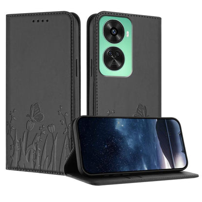 Tulips Butterfly Pattern Magnetic Vegan Leather Phone Case, For Huawei Enjoy 80, For Huawei Mate 70 Pro / Mate 70 Pro+, For Huawei Mate 70, For Huawei Pura 70 Pro / Pura 70 Pro+, For Huawei nova 12i, For Huawei nova 12 SE / nova 11 SE, For Huawei nova ...